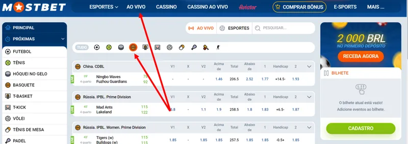 Apostas de basquete ao vivo na MostBet