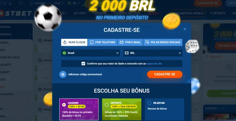 Opções de registro no site MostBet