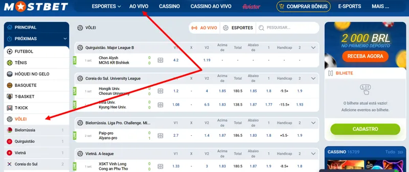 Apostas ao vivo em vôlei na MostBet