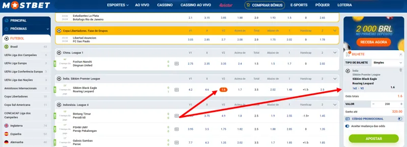 Apostas esportivas e cupom de jogador na MostBet