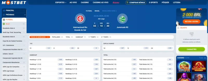 A oportunidade de apostar em futebol no site MostBet