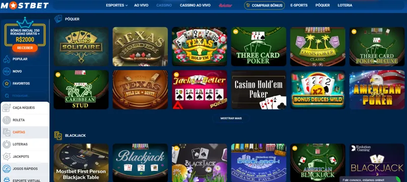 Jogos de cartas no cassino MostBet