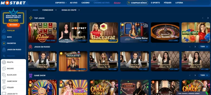 Jogos de cassino ao vivo MostBet