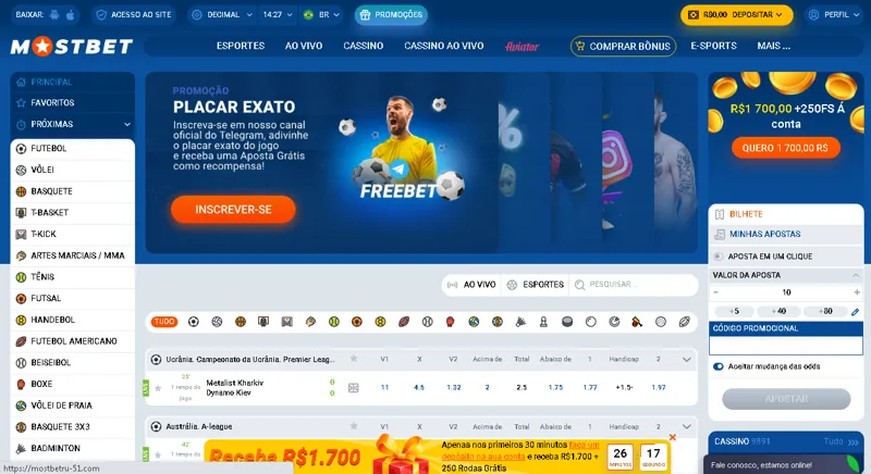 Página inicial da MostBet