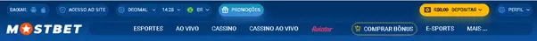 Página inicial da Mostbet